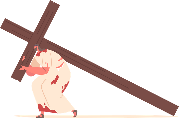 Jesus Christ Burdened With The Weight Of Cross  Illustration
