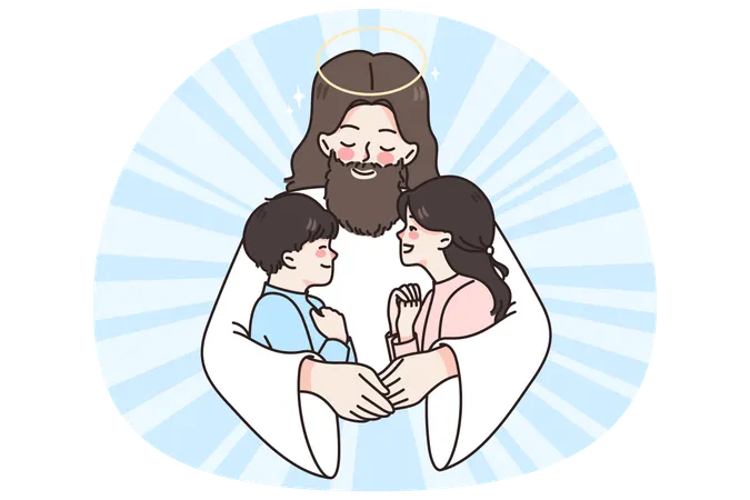 Jésus-Christ fait des câlins aux petits enfants et leur donne de l'amour et des soins  Illustration