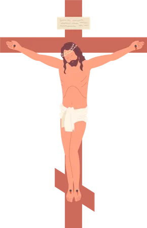 Jesus Christ Crucified On Cross Isolated On White Background Crucifixion On Golgotha Mountain Bible Story Holy Characters And Passion Of Mesiah Sacrifice Of God Concept Christianity Religion Illustration