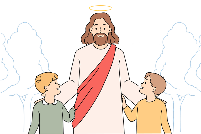 Jesus christ leads children along  Illustration