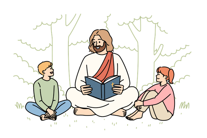 Jesus christ reading bible for children  Illustration