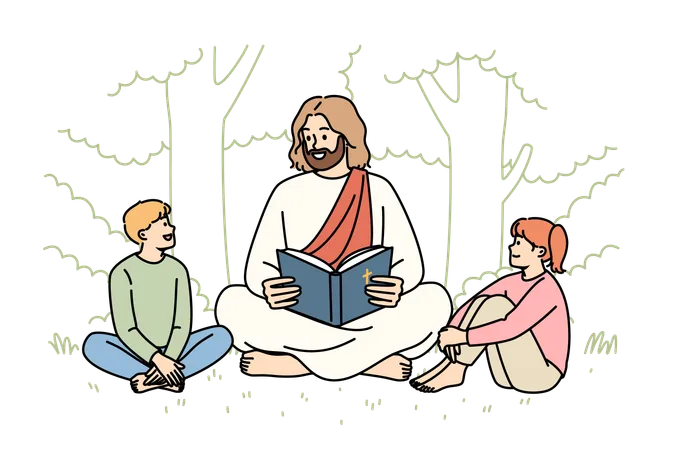 Jesus christ reading bible for children  Illustration