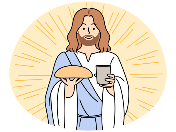 Jesus Christ with bread and wine  Illustration