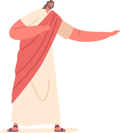 Jesus Christ With Gesturing Arms Teaching Sermon As Symbol Of Welcoming And Love Powerful Religious Representation Of Christianity Promoting Message Of Kindness Cartoon People Vector Illustration Illustration