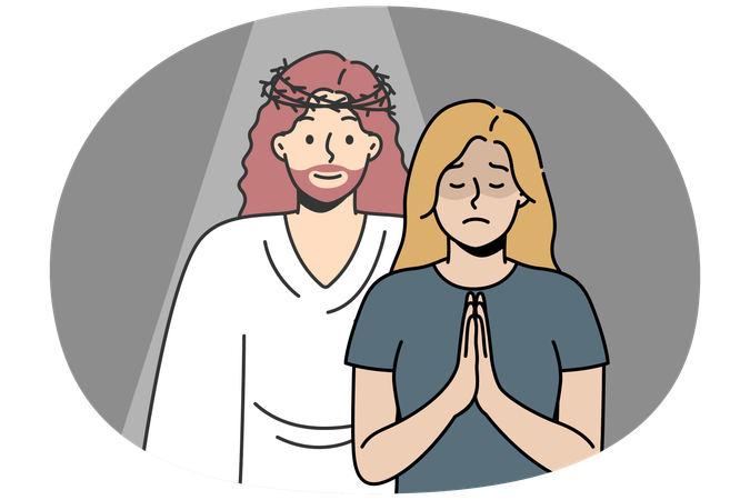 Jesus Cristo apareceu a uma menina loira em oração  Ilustração