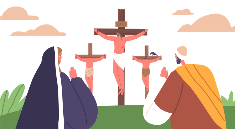 Jesus Crucifixion, A Profound Biblical Scene Depicting Jesus' Ultimate Sacrifice  일러스트레이션