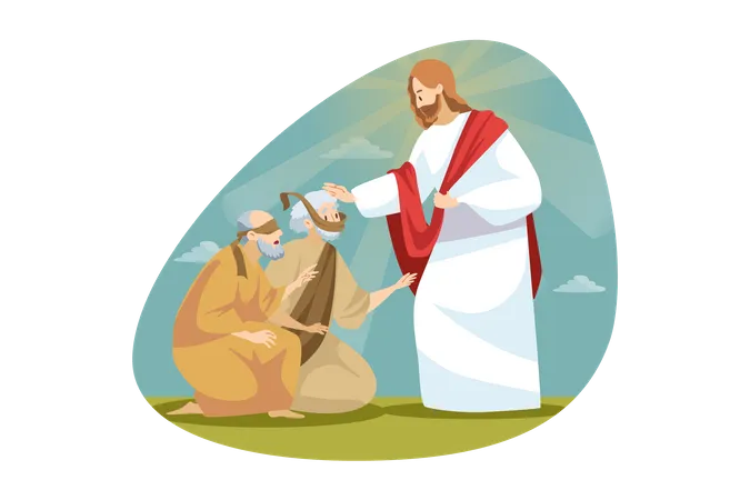 Jesús dando bendición a los ciegos.  Ilustración