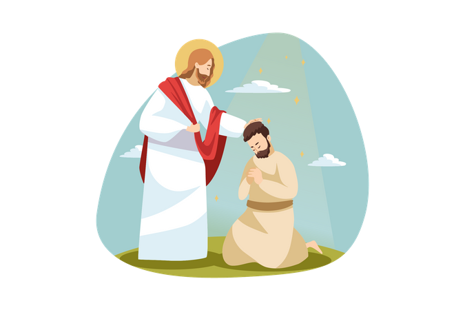 Jesús dando bendiciones al hombre.  Ilustración