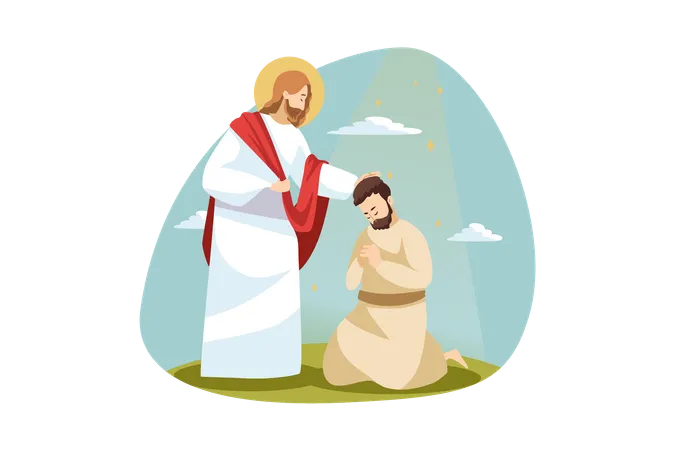 Jesús dando bendiciones al hombre.  Ilustración