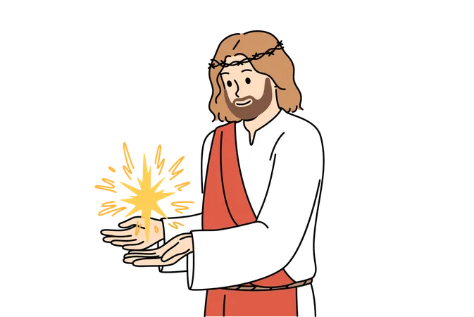 Jesus demonstrates miracle after second coming and dressed in crown of thorns and ancient vestments  Illustration