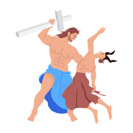 Jesus Fighting with devil  Illustration