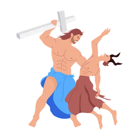 Jesus Fighting with devil  Illustration