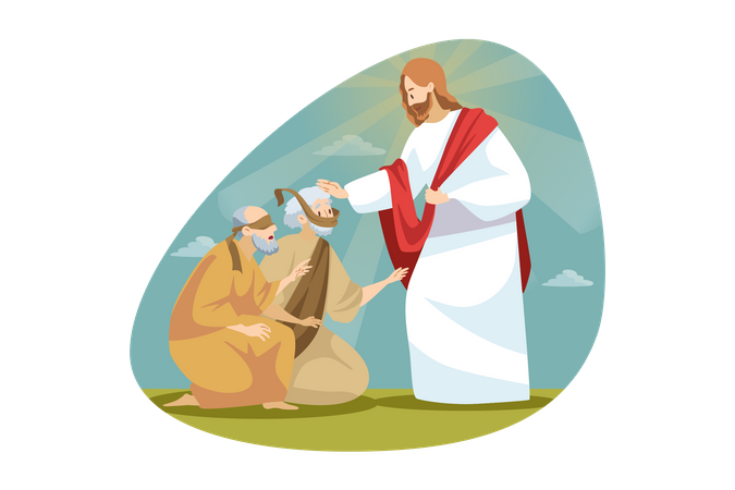 Jesus giving bless to blind people  Illustration