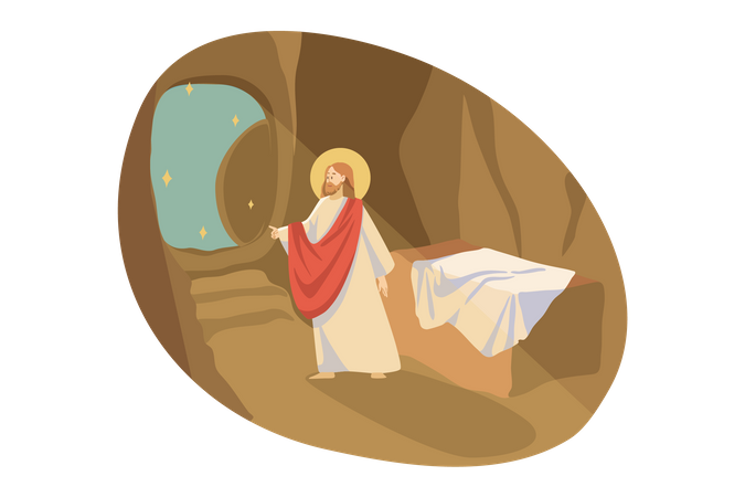 Jesus looking at holy light  Illustration