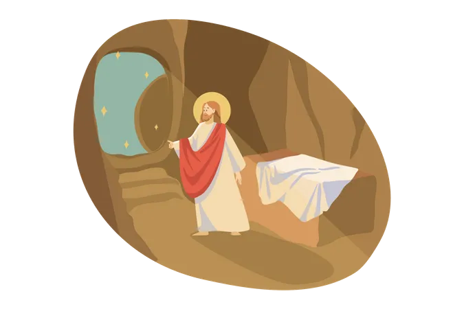 Jesus looking at holy light  Illustration