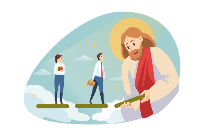 Jesus making way for business people  Illustration