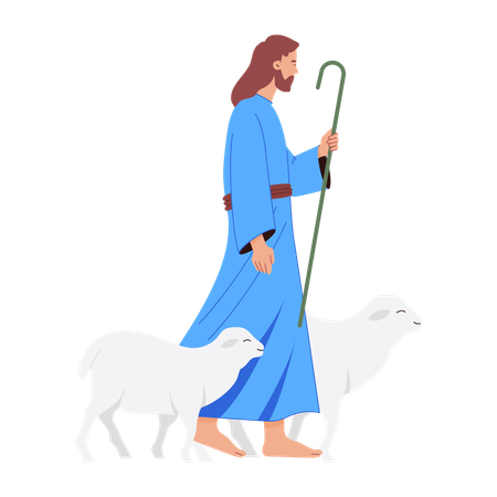 Jésus marchant avec une chèvre  Illustration