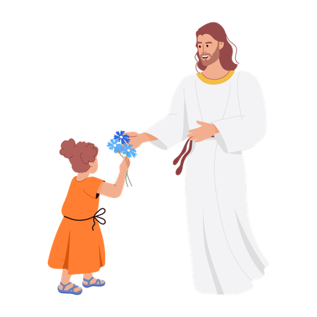 Jesus Mercy giving flower to child  Illustration