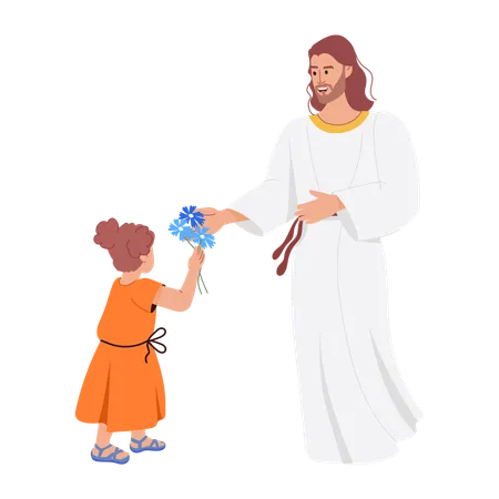 Jesus Misericórdia dando flores para criança  Ilustração