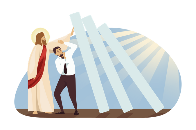 Jesus protect businessman from loss  Illustration