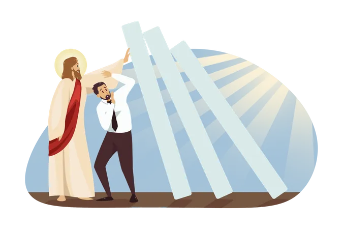 Jesus protect businessman from loss  Illustration