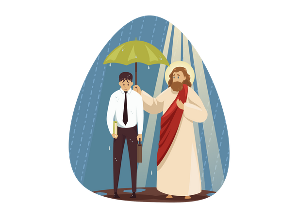 Jesus protege o empresário triste  Ilustração