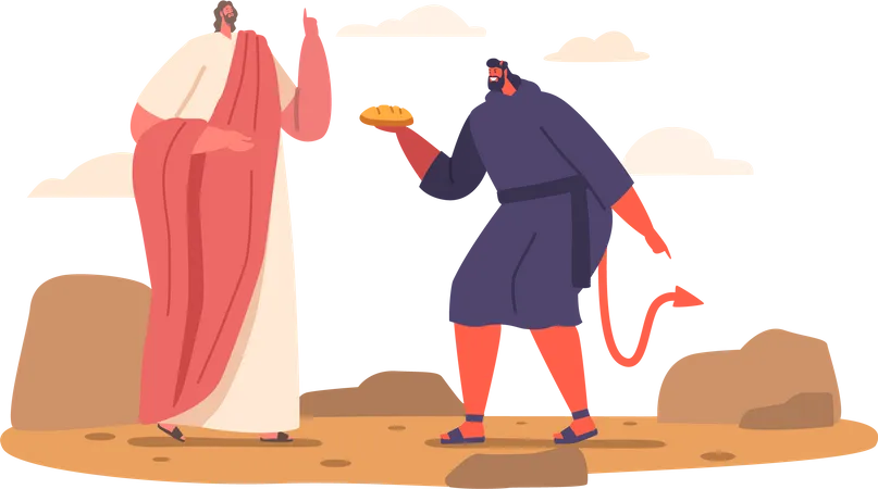 Jesus Resisted Satan's Offer Of Bread During Temptation In Wilderness  Illustration