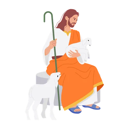 Jésus Sauveur jouant avec une chèvre  Illustration