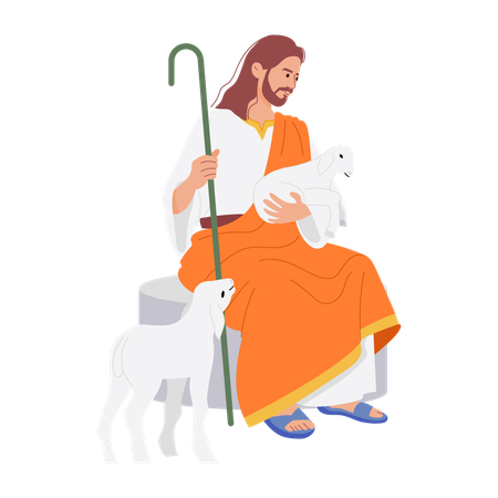 Jesus Savior Playing with Goat  Illustration