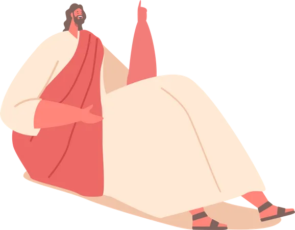 Jesus Character Seated On Floor Captivatingly Shares Parables Inviting Listeners To Ponder And Learn From His Profound Teachings Fostering Wisdom And Spiritual Enlightenment Vector Illustration Illustration