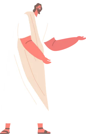 Jesus Stands With Halo Over Head And Hand Gesturing Conveying Message Of Hope Guidance And Love His Posture Symbolizes Strength And Connection Between Heaven And Earth Cartoon Vector Illustration Illustration