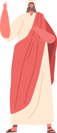Jesus stands with hand pointing upwards  Illustration