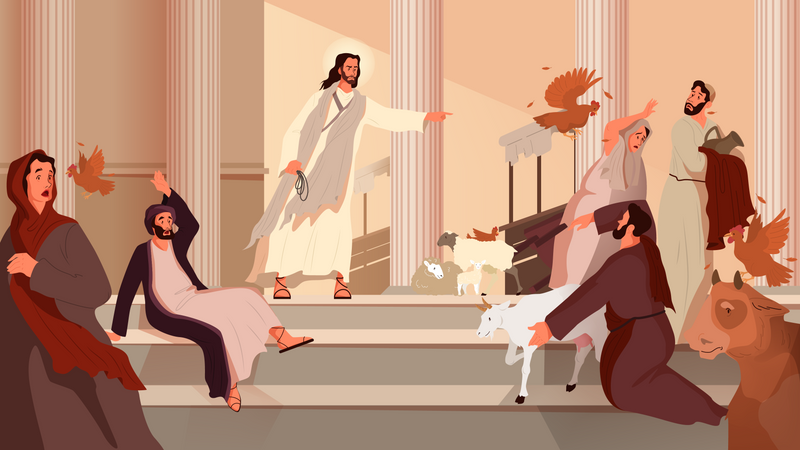 Jesus vertreibt die Händler  Illustration