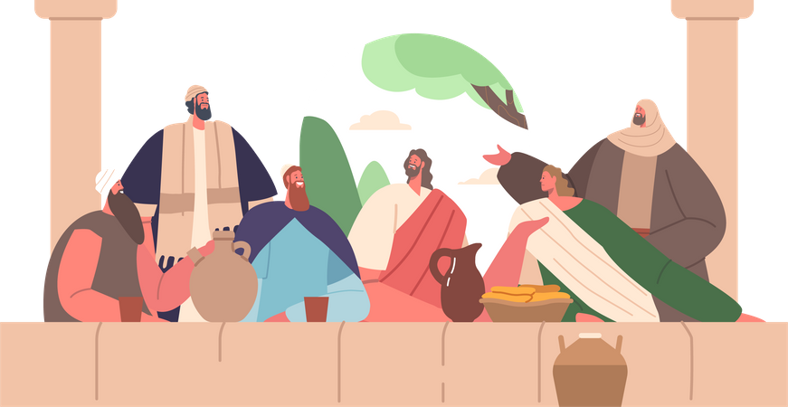 Jesús y sus discípulos se reunieron alrededor  Ilustración