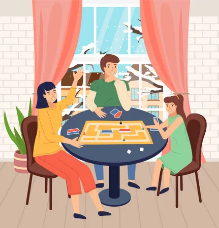 Parent et fille jouent ensemble au jeu de cartes  Illustration