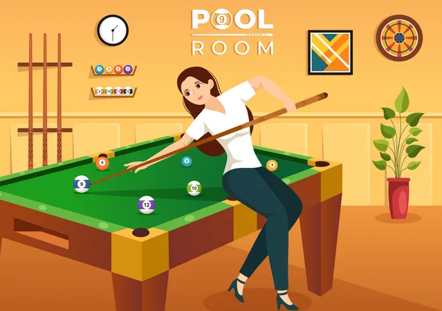 Fille jouant au jeu de billard  Illustration