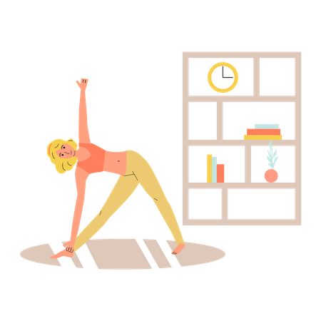 Jeune femme mince et active faisant des poses de yoga à la maison  Illustration