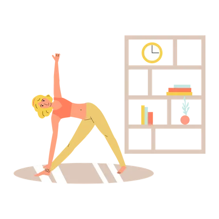 Jeune femme mince et active faisant des poses de yoga à la maison  Illustration