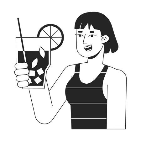 Jeune femme adulte tenant un cocktail  Illustration