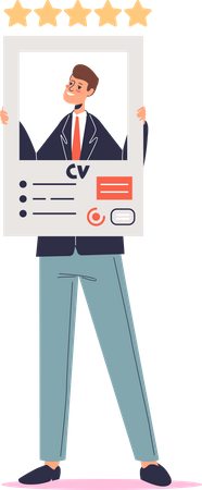 Candidat jeune employé tenant un cv  Illustration