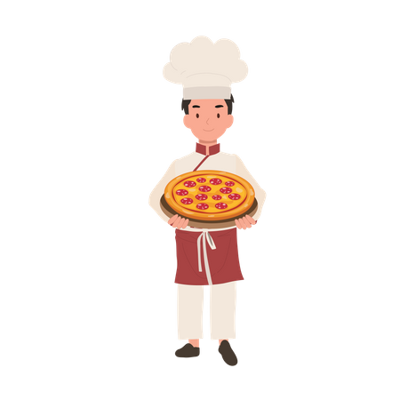 Jeune chef cuisinant de délicieuses pizzas faites maison  Illustration