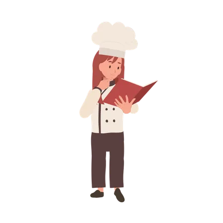 Jeune chef lisant un livre de cuisine  Illustration