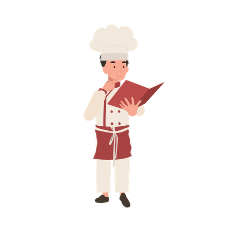 Jeune chef lisant un livre de cuisine  Illustration