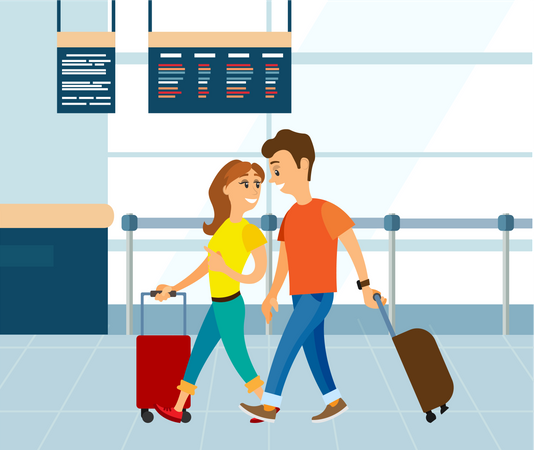 Jeune couple à l'aéroport  Illustration