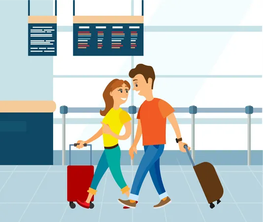 Jeune couple à l'aéroport  Illustration