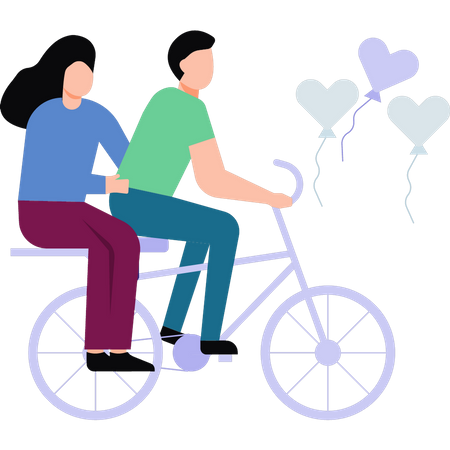 Jeune couple, faire du vélo  Illustration