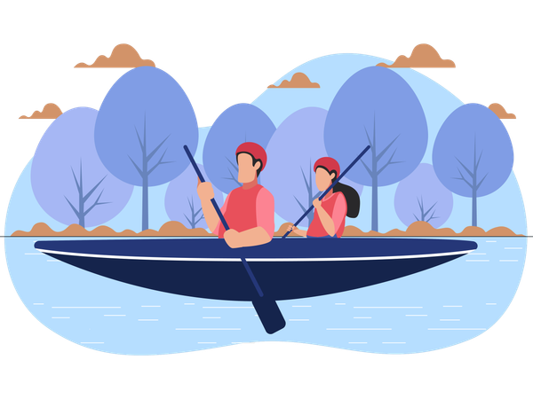 Jeune couple appréciant l'aviron  Illustration