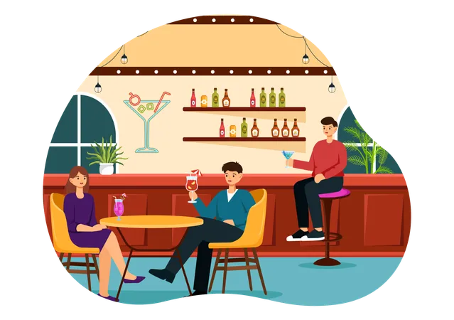 Jeune couple appréciant un cocktail au Cocktail Bar  Illustration