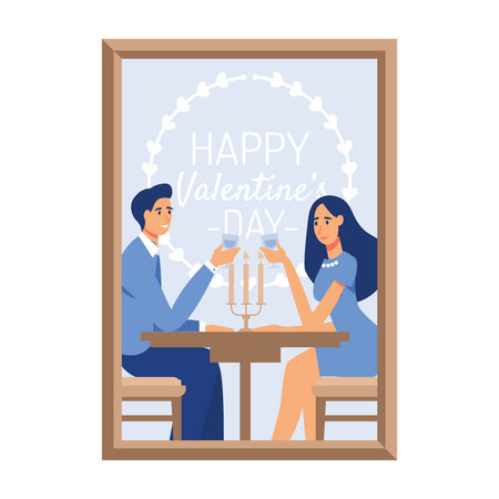 Jeune couple appréciant un dîner aux chandelles le jour de la Saint-Valentin  Illustration