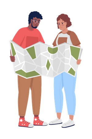 Jeune couple avec carte papier  Illustration